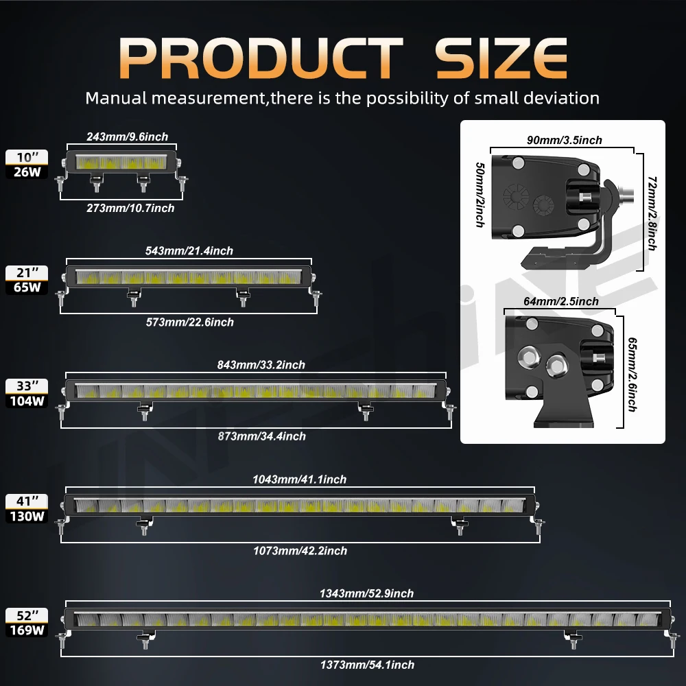 UNISHINE Slim 10-50 Inch Led Light Bar 6000K with Amber DRL 600W Work Light Bar 4x4 Offroad For Car Trucks ATV 4WD 12V 24V