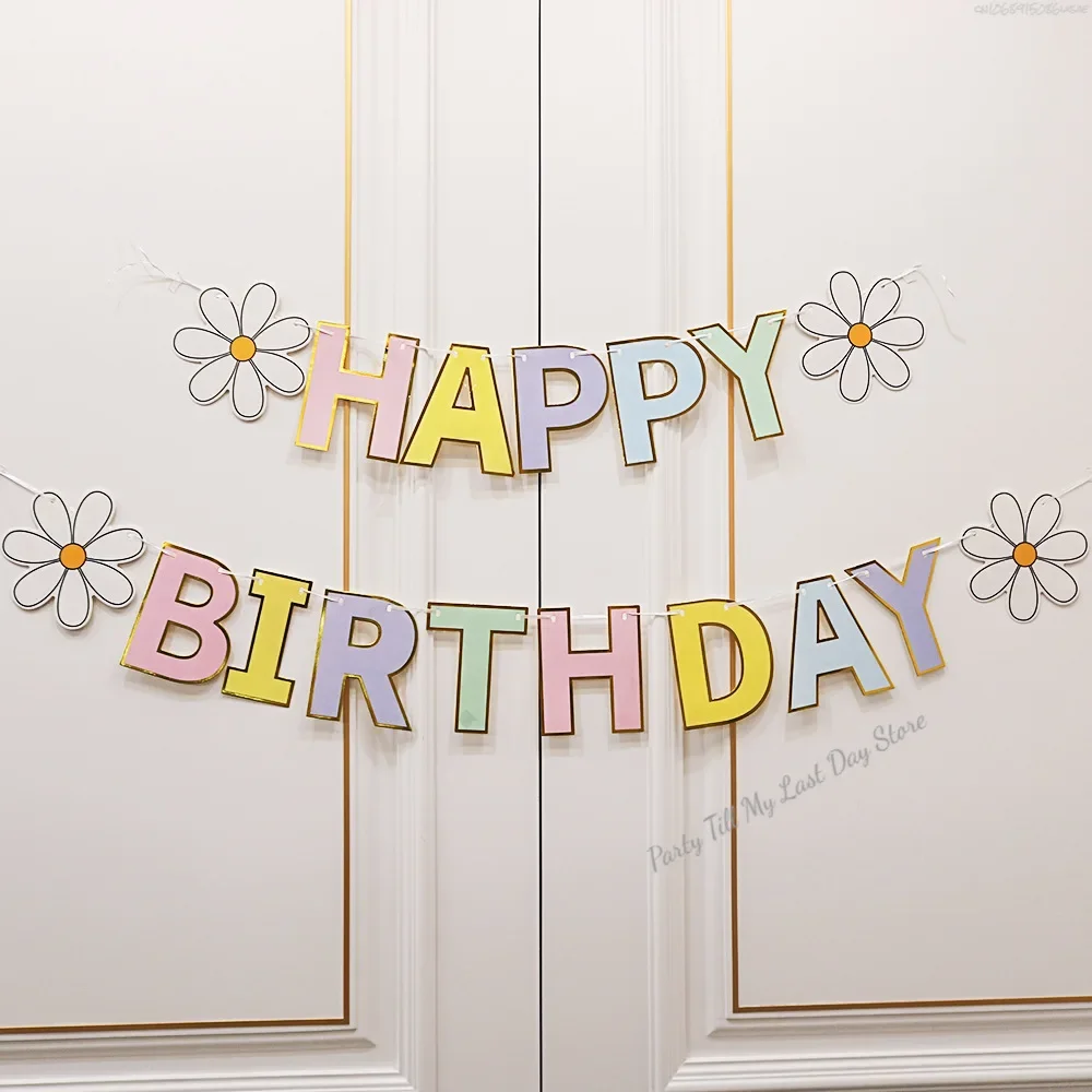 Daisy Happy Birthday Sfondo Per Feste 150x100 Cm - Decorazioni Tema Margherite Floreale Per Compleanno Ragazze, Banner Incluso