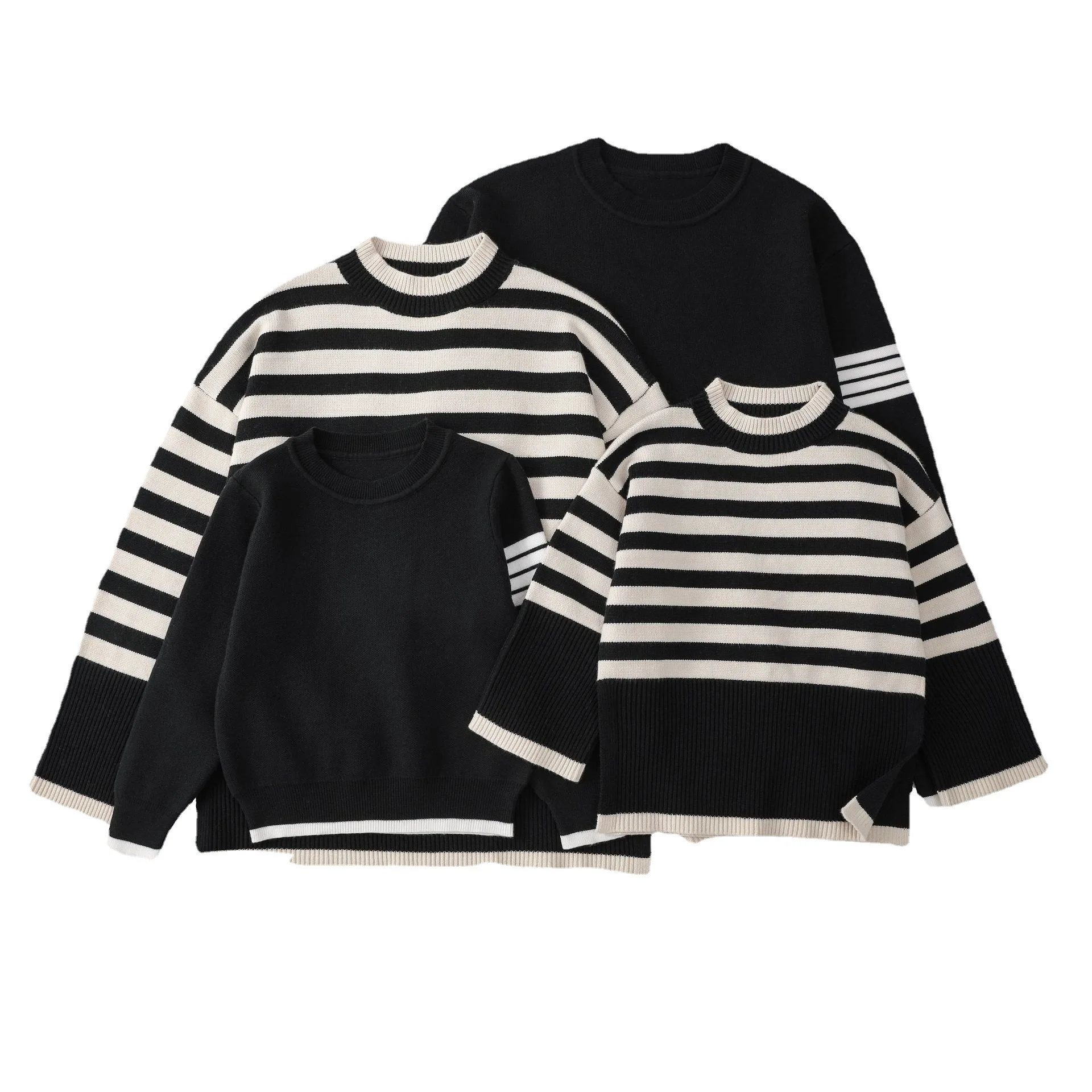 

Family Matching Outfits Fashion Stripe Parents & Kids Knitted Sweaters Baby Girls Boy Clothes Family Look Pullovers Sweater Tops