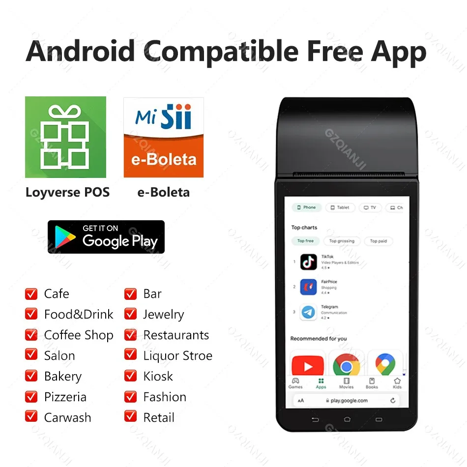 4G Android 8.1 POS PDA Terminal with 58mm Receipt Bill Thermal POS Printer Point Of Sale System Device with Bluetooth WiFi