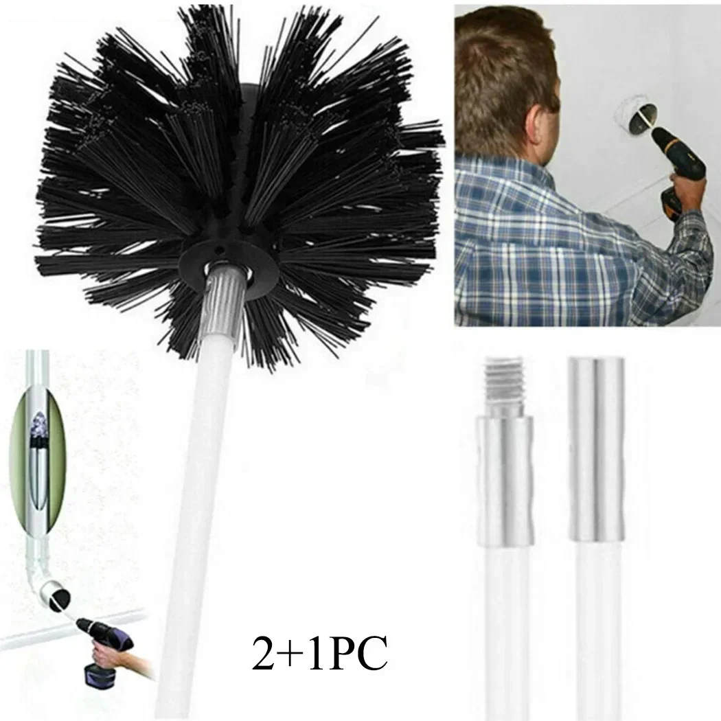 Fireplace Brush head Flue Cleaning System + 2 Rods Accessories Chimney Sweeping Cleaner Brush DIY Nylon Tool Kit
