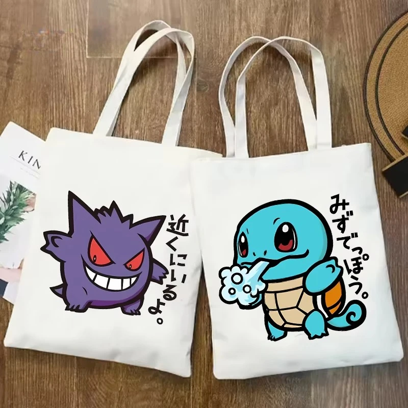 Kawaii Pokemon Canvas Bags Pikachu Bulbasaur Anime Figures Shoulder Bag Teenage Fashion Large Capacity Handbag Stationery Bags