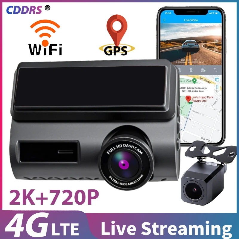 4G Dual Lens Dash Cam with GPS Tracking, Night Vision 2K Front/720P ...