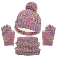 Children's Winter Hat Scarf and Gloves Luxury Set Knitted Wool Kids Warm Suit Beanie Caps For Boys Girls Hat Neck Scarf Baby Cap 3