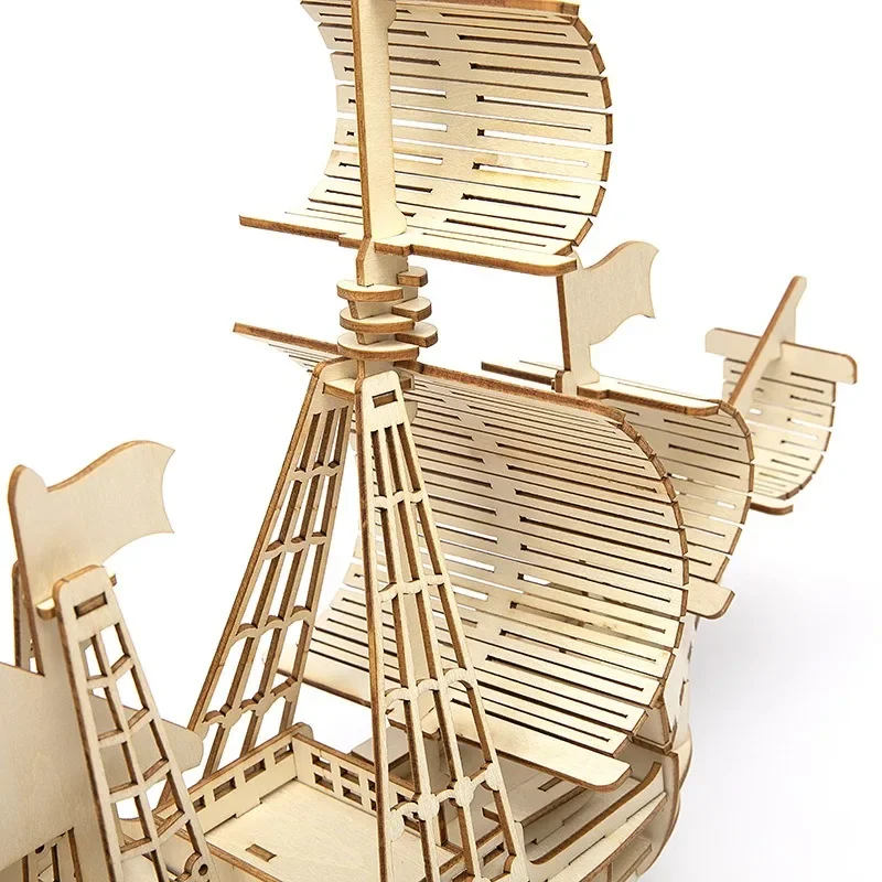 DIY  Sailing Ship Toys 3D Wooden Puzzle Toy Assembly Model Wood Craft Kits Desk Decoration for Children Kids - 6