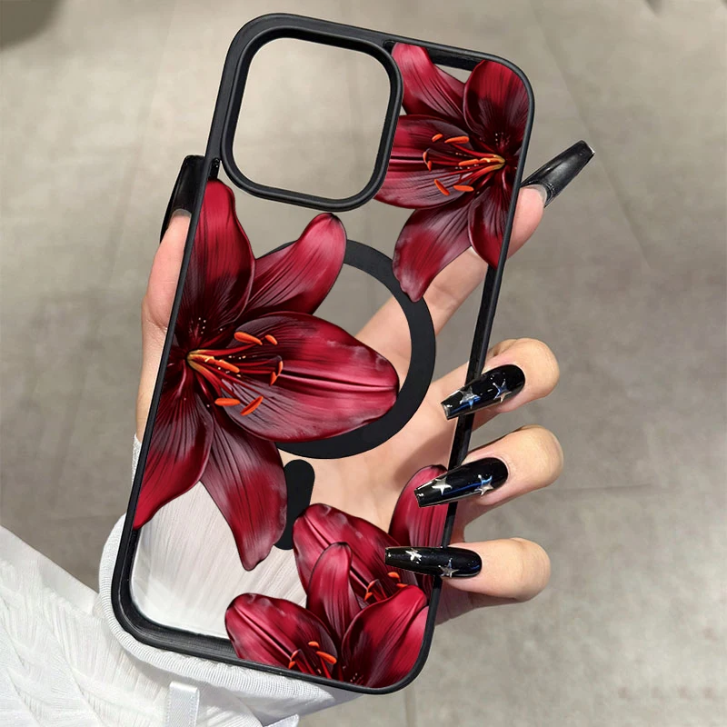 Red Lily Flower Magnetic Phone Case - Soft Cover