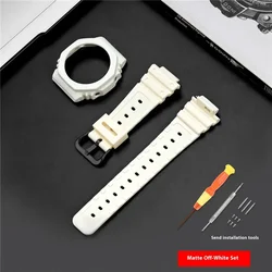 Premium Resin Watch Strap and Bezel Kit with Tools - Sport Waterproof Rubber Watch Band Modifying Set - GA - 2100 (White - Black)