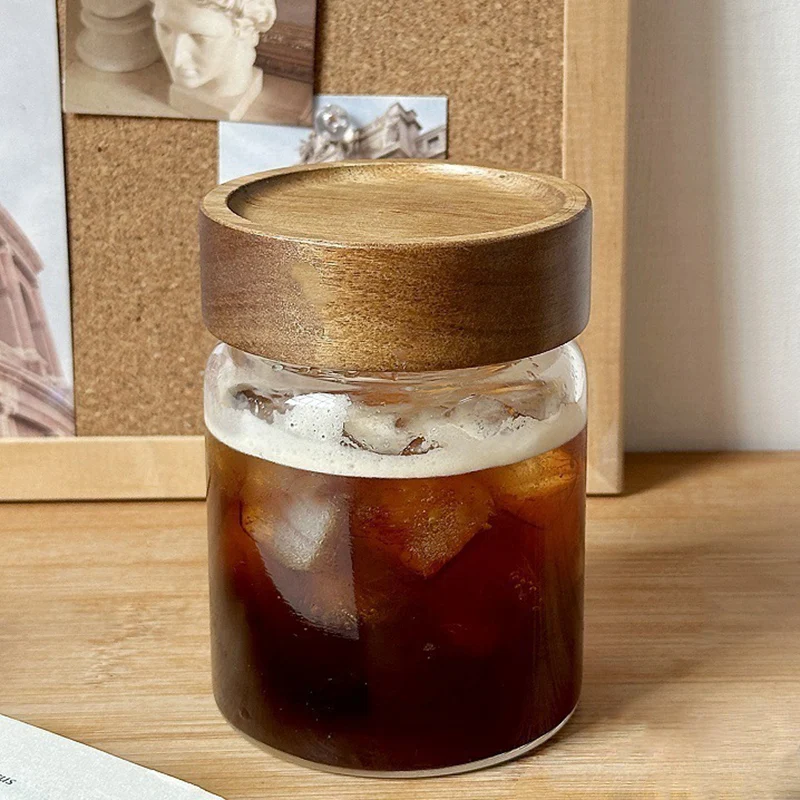 180ml Wood Lid Glass Airtight Canister Kitchen Storage Bottles Jars Food Container Grains Coffee Beans Grains Candy Containers 3