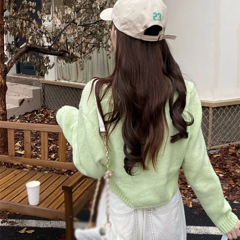 Y2k-cárdigan de punto para mujer, suéter corto coreano de manga larga, Top corto con cuello en V, ropa de moda - Imagen 5