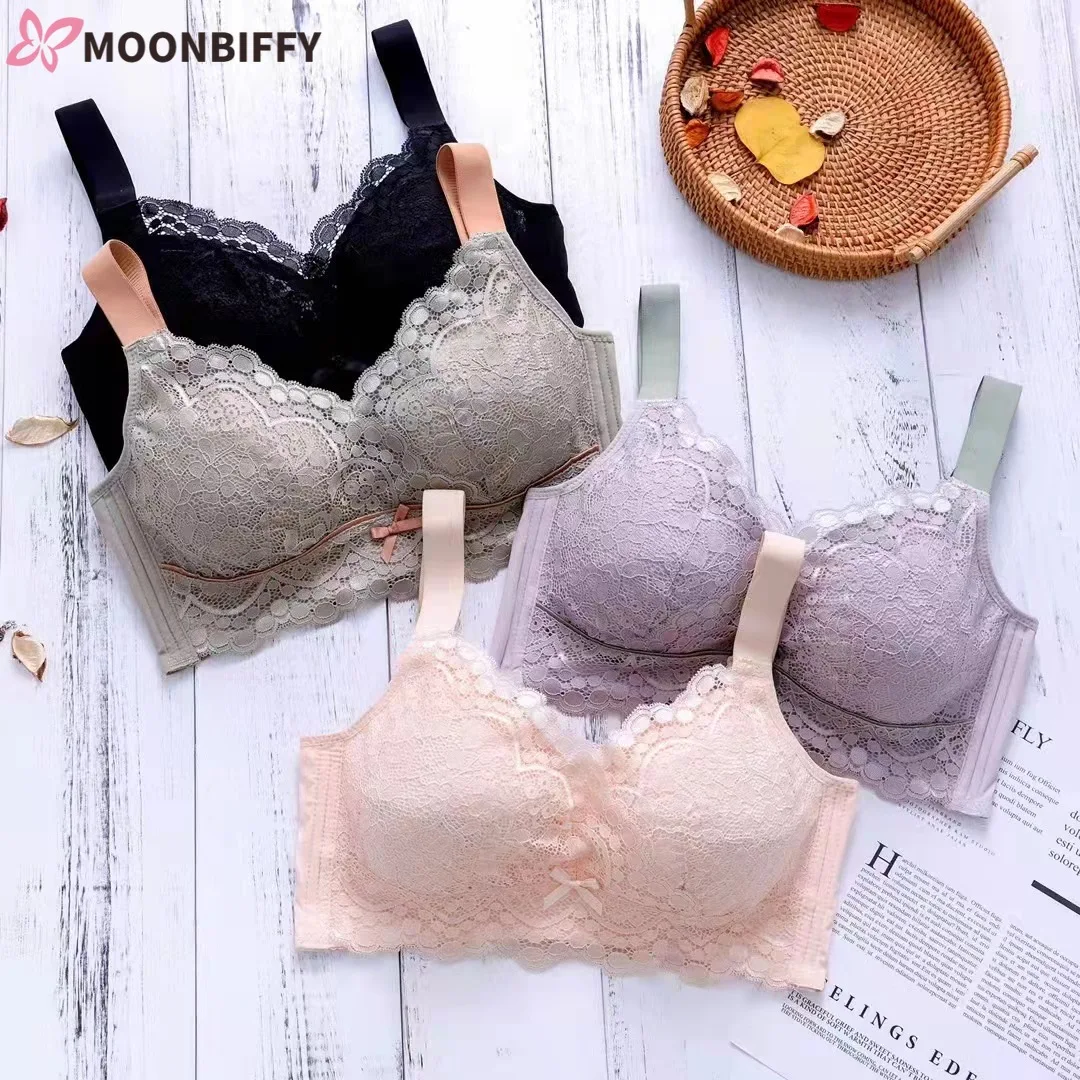 

Sexy Lace Bras for Women French Lingerie Large Chest Full Cup Ultra Thin No Steel Ring Anti-sagging Bra Large Size Underwear