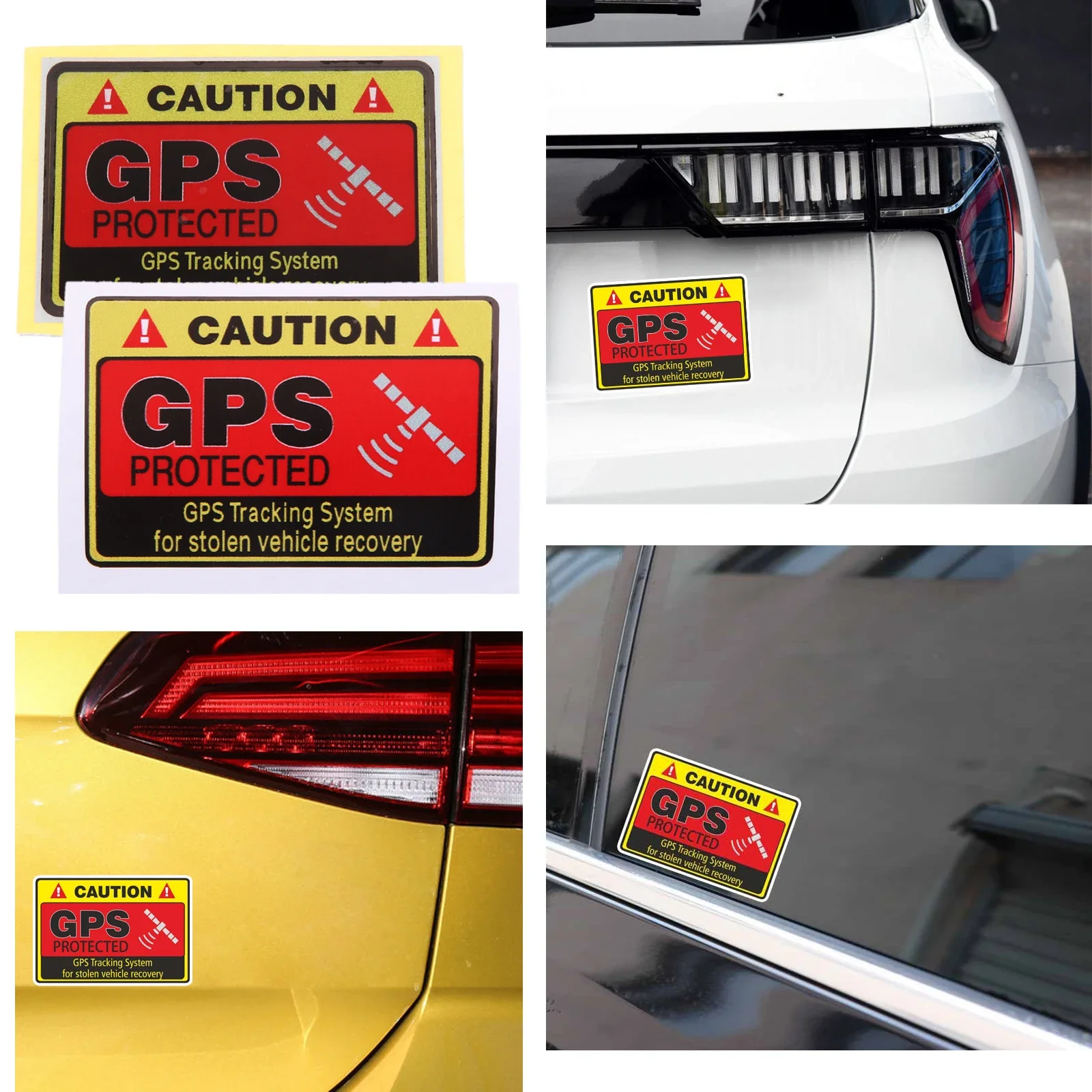 4pcs Car Sticker "CAUTION GPS PROTECTED Tracking System" Sign 7cmx4.7cm Reflective/No-reflective PVC Decal RV Bike Anti-Theft