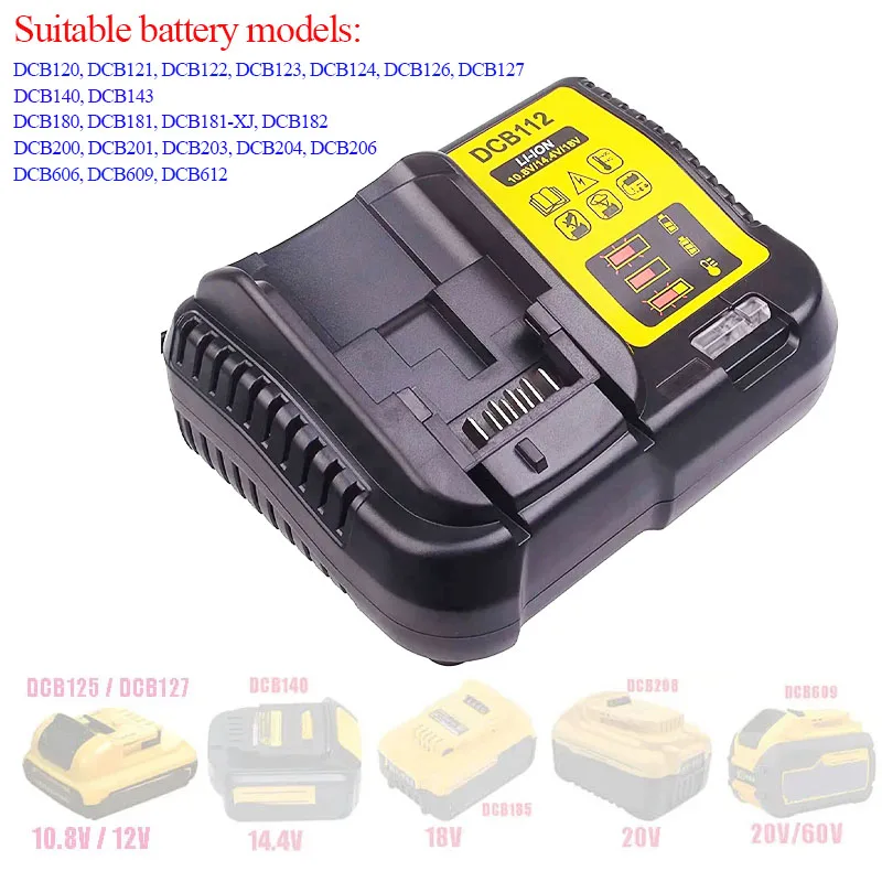 Battery Charger DCB112 Li-Ion For Dewalt 10.8V 12V 14.4V 18V 20V DCB200 DCB101 DCB115 DCB107 DCB105 DCB140 DCB118 DCB102 DCB104