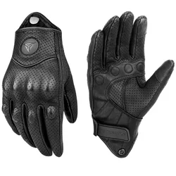 Premium Unisex Leather Motorcycle Gloves with Carbon Protection - XXL (Perforated 01)