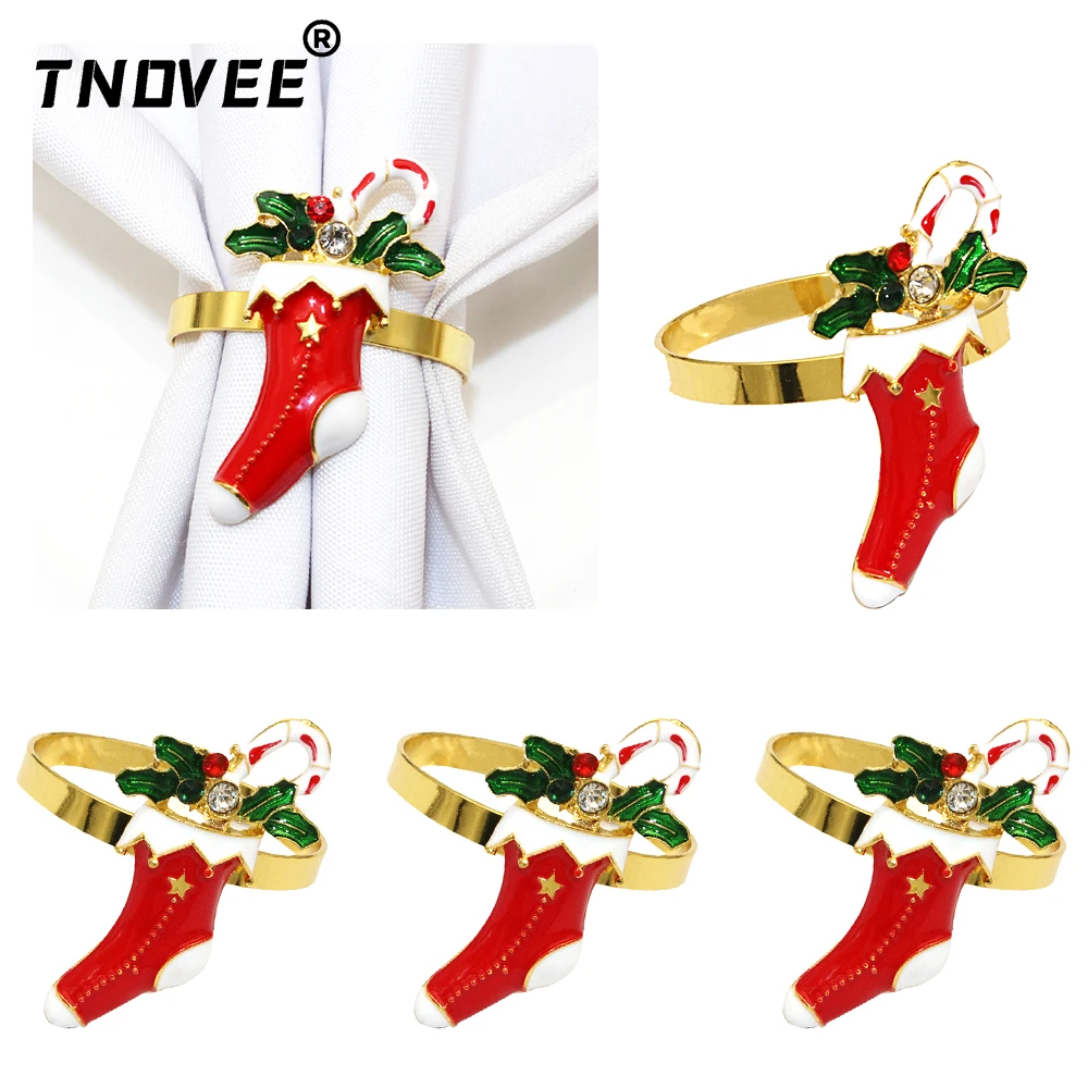 

6Pcs Socks Shape Napkin Rings Gold Christmas Napkin Holder for Table Setting Birthday Easter Fall Thanksgiving Wedding De ERC113