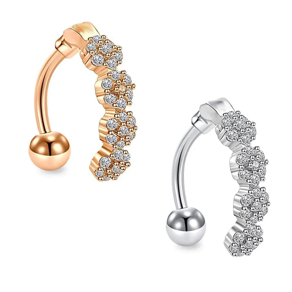 Belly Button Piercings Women Trendy Belly Piercing Stainless Steel Crystal Belly Button Piercings Dangle Flower Accessories Punk Women's Navel Rings
