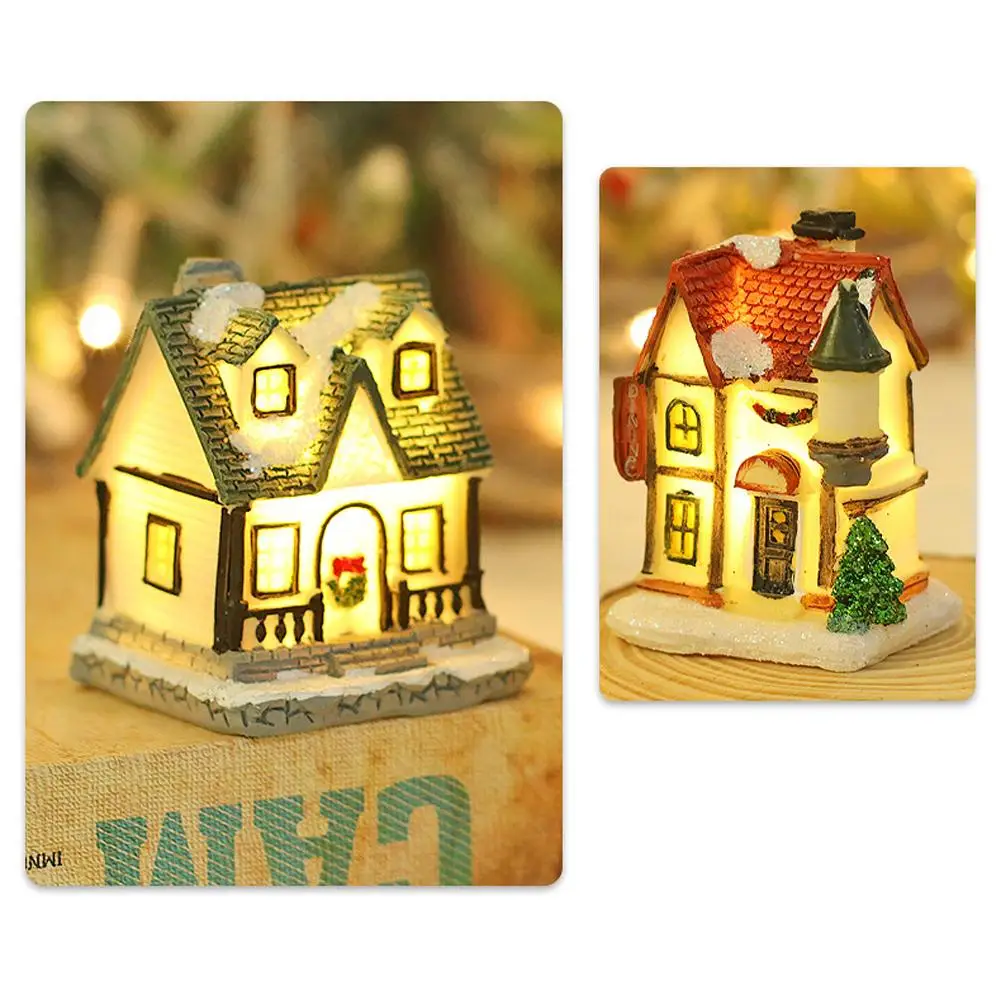 Christmas Luminous House Ornaments Micro Landscape Villa Resin Handicraft Xmas Gifts For New Year Decor