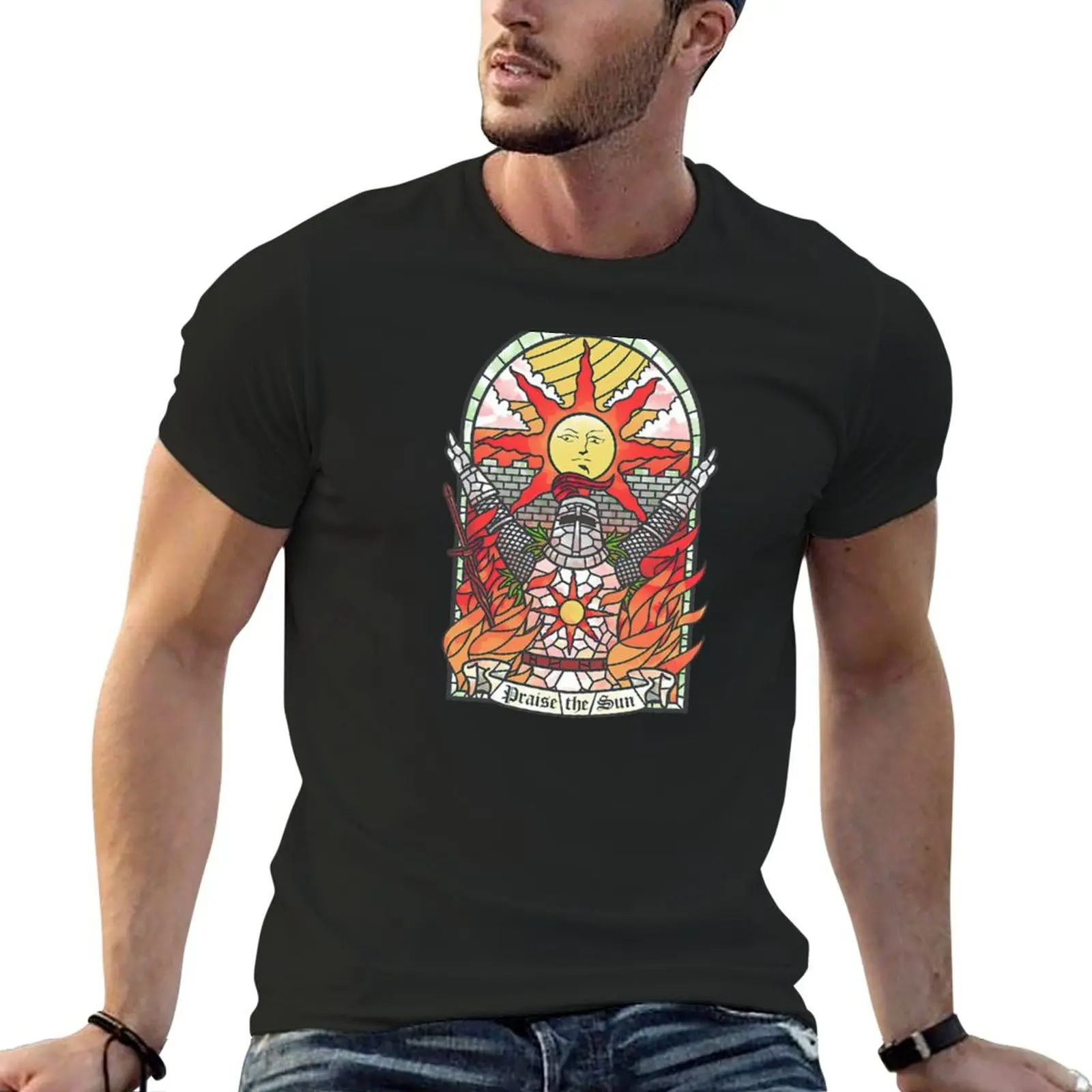 

Новинка, футболка Dark Soul с надписью «хвалю солнца», кавайная одежда, топы, облегающие футболки для мужчин