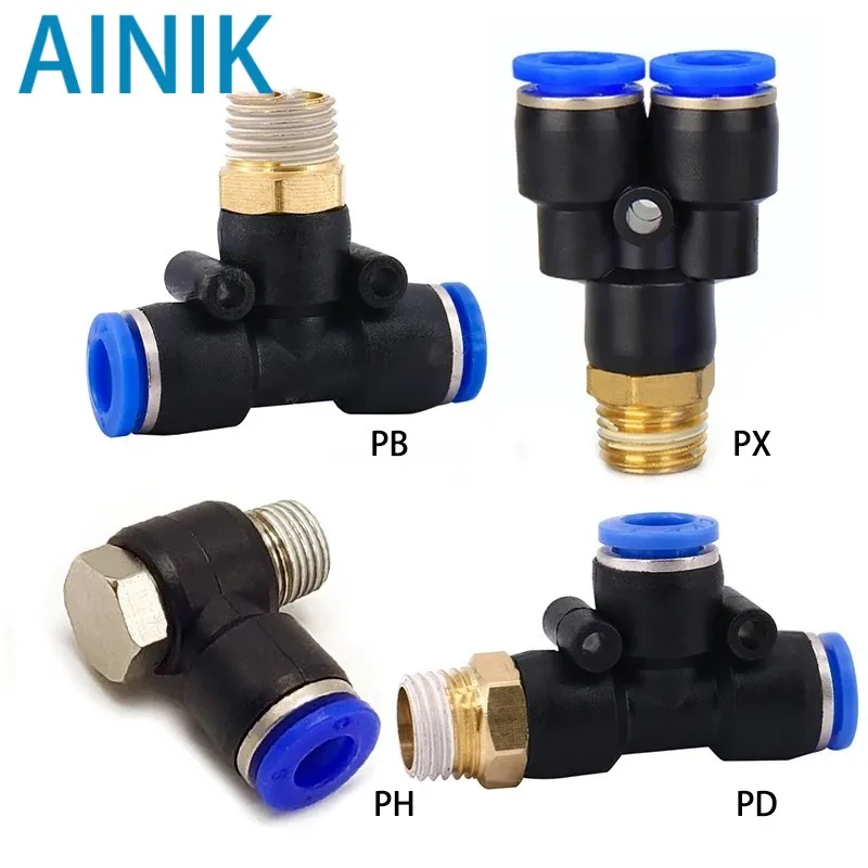 1PC Pneumatic Connector 4-m5 4-m6 4mm 6mm 8mm 10mm 12mm Fitting Male Thread 1/8 1/4 3/8 1/2 Air Fittings Quick Push