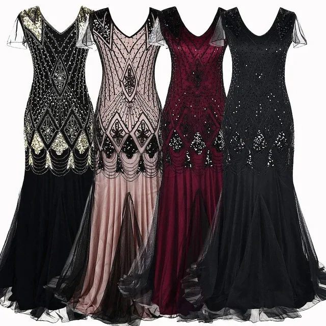 Retro 1920s Flapper Long Sequin Dress Banquet Party Evening Dress Ladies Gatsby Dress Wedding Gown Stage Cosplay Costume Cheap Product Recommendation