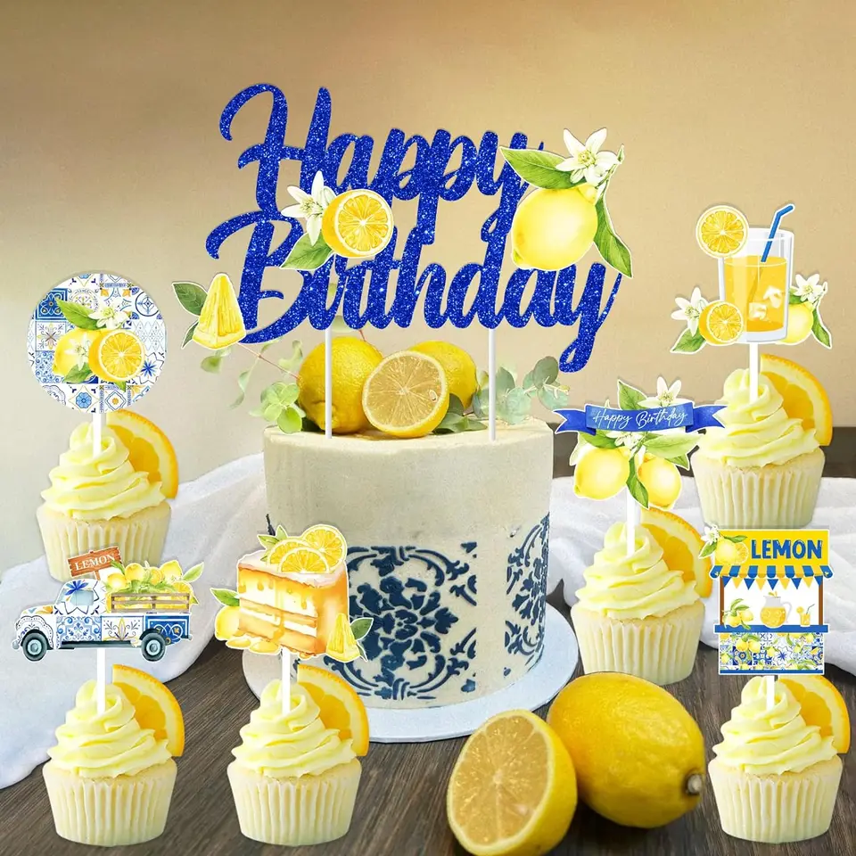 Décoration Fête Anniversaire Thème Citron - Guirlande Happy Birthday, Toppers Cupcake, Pour Enfants