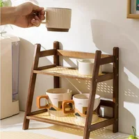 Countertop Organizer 2 Layer Coffee Cup Holder Multipurpose Bamboo Storage Shelf for Hotel Apartment Dressing Table Kitchen Home 1