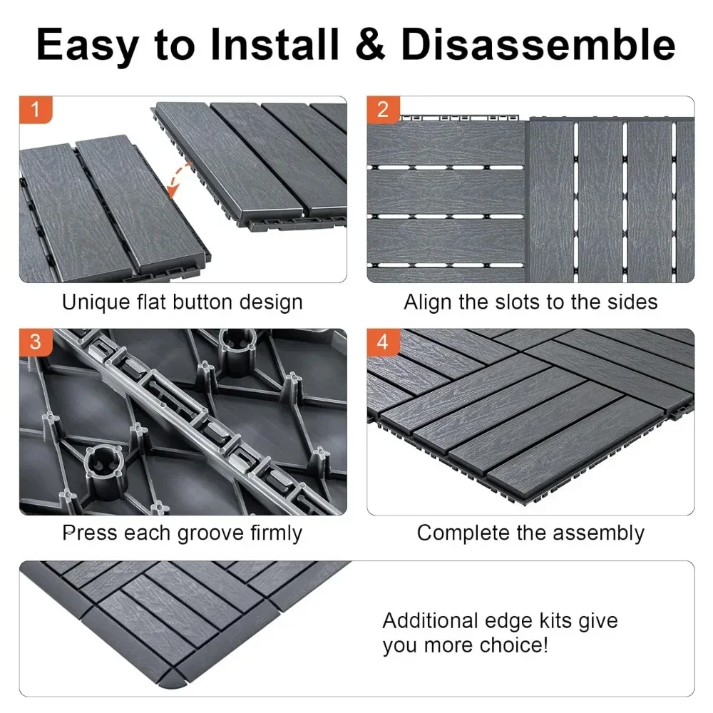60 Pack Interlocking Deck Tiles with 32 Transition Kits 11.8"x11.8" Patio Outdoor Flooring Pallets Covering for Backyard, Shed