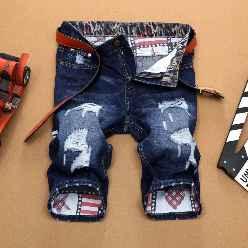 Denim Summer Jeans Shorts New Fashion Mens Ripped Short Jeans 90% Cotton Shorts Breathable Male Size 28-38