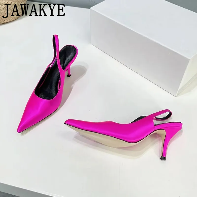 

High Quality Office Ladies Dress Pumps Elegent Pointy Toe High Heel Slingbacks Formal Shoes Women's Satin Heeled Shoes