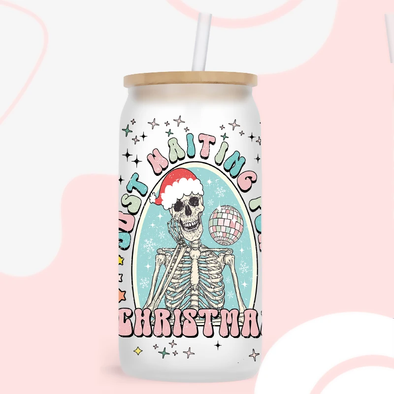 3D UV DTF 전송 스티커, 크리스마스 테마, 16oz Libbey 안경 랩 컵, DIY 방수, 쉬운 D4607