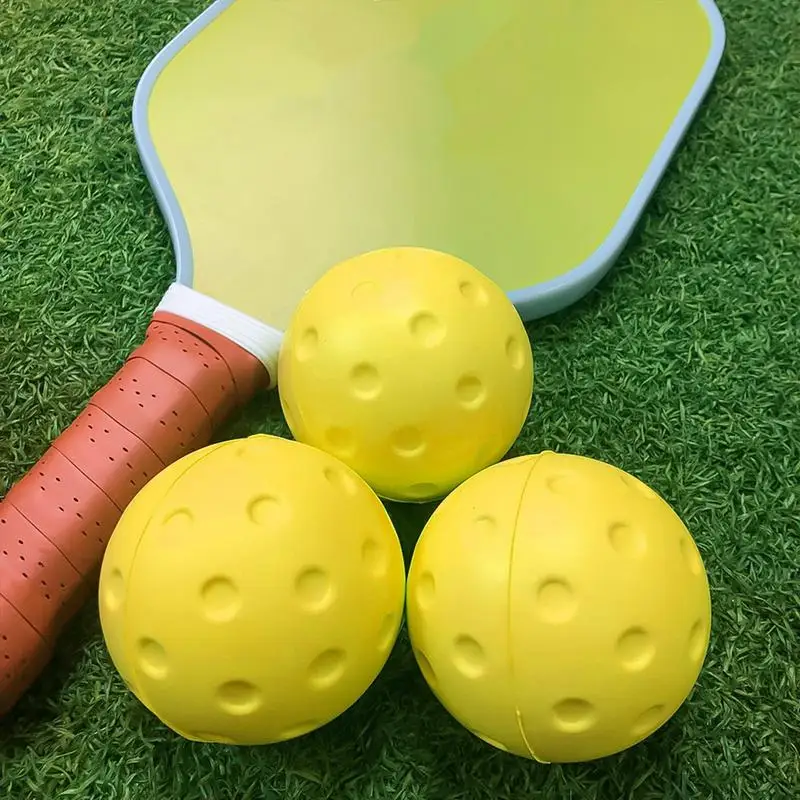 Pickleball Balls 3 Pack Quiet Foam Pickleballs for Indoor or Outdoor Practice with Exact Real Ball Bounce Green & Yellow Color