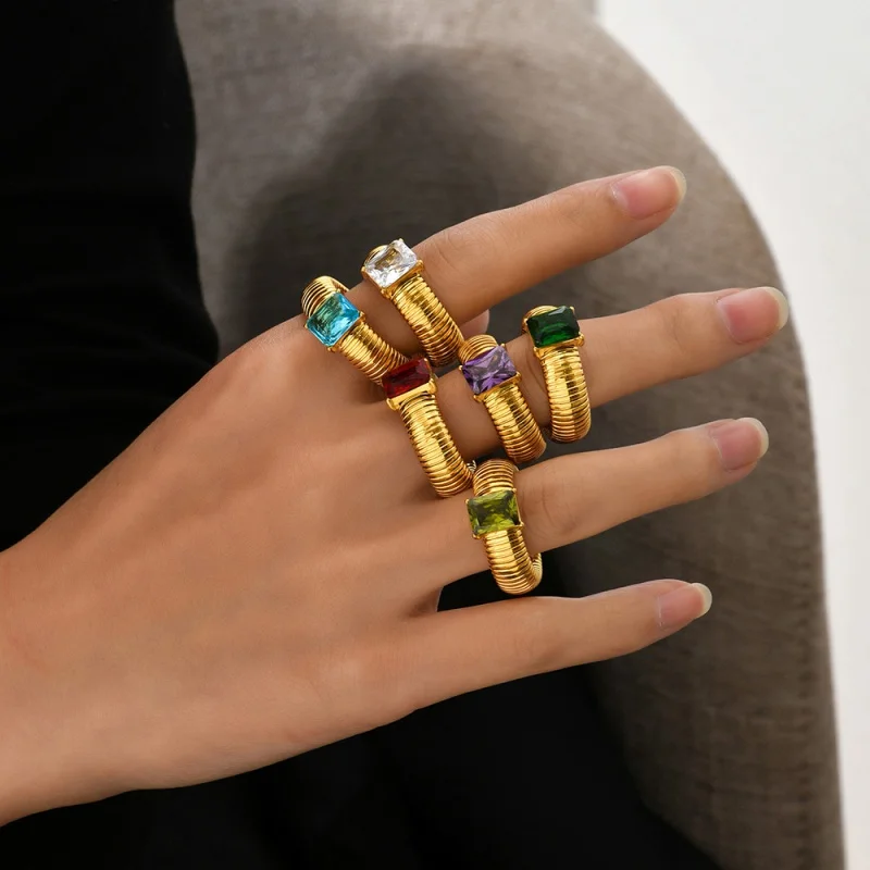 

New Luxury Vintage Stainless Steel Elastic Zircon Rings For Women Fashion Jewelry Christmas Gift