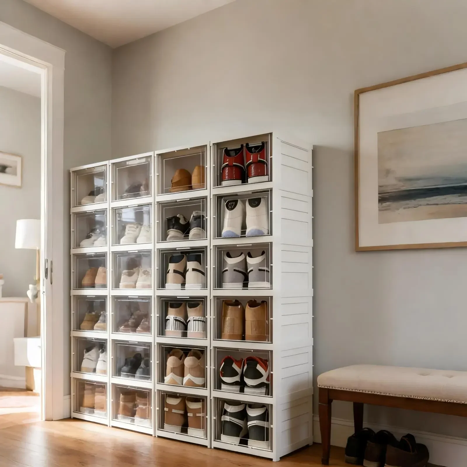 6 Layers Shoes Box Foldable Transparent Sneaker Shoe Storage Organizers Box Stackable Dustproof High-top Cabinet Shoe Rack Shelf
