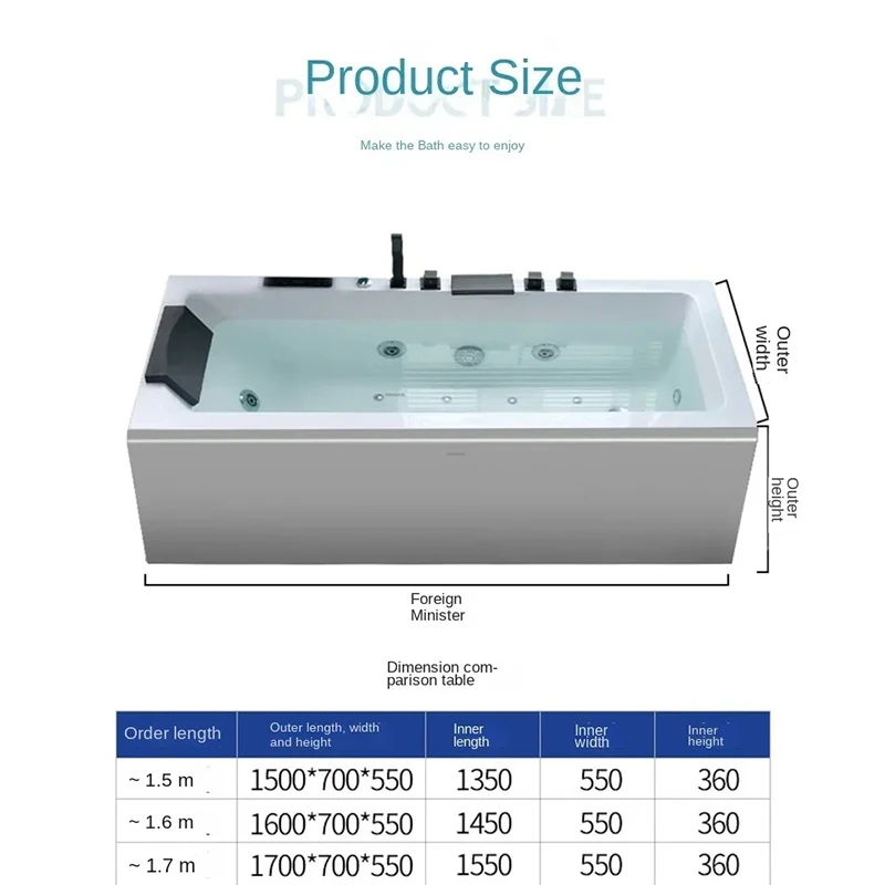 Bathroom Supplies Intelligent Thermostatic Bathtub Acrylic Massage Bathtub Small Apartment Household Surf Massage Jacuzzi