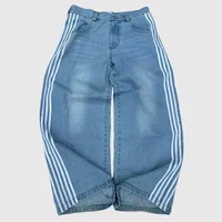 Streetwear Men and Women Loose Striped Embroidered Jeans Y2K Simple Casual Jeans Harajuku Retro Wide Leg Pants Unisex Pants 1