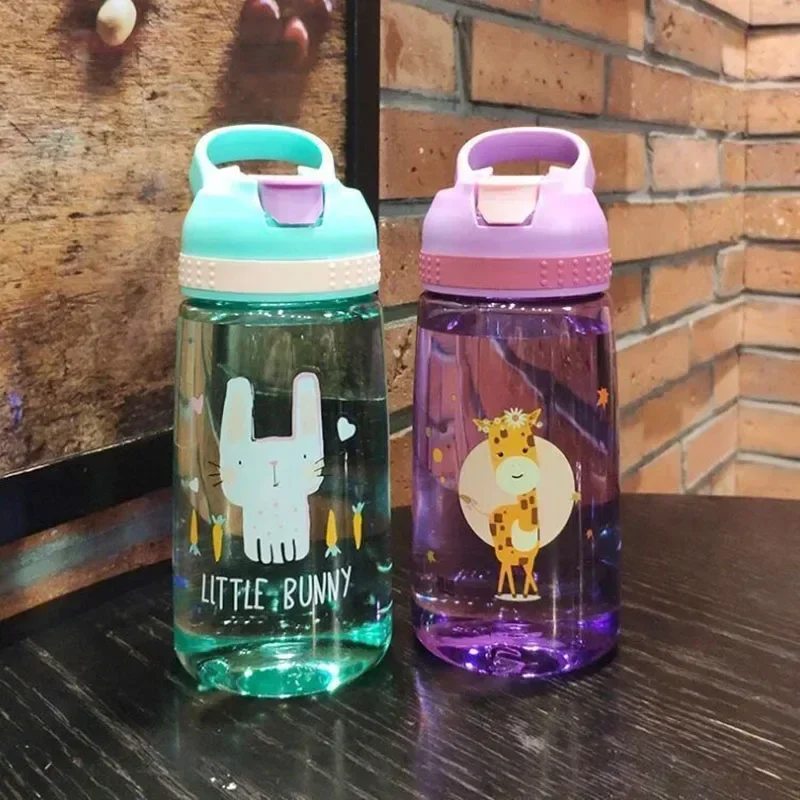빨대 BPA 프리 어린이 물병, 건강한 플라스틱 휴대용 학교 컵, 투명 물컵, 480ml