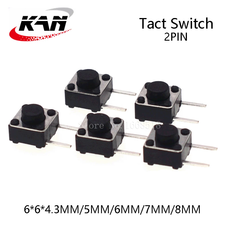 Spedizione Gratuita 1000 Pz/Lotto 6 X6X4.3/5/6/7/8 Mm 6*6*4.3Mm 5Mm 6Mm 7Mm 8 Mm Interruttore A Pulsante Dip Side 2Pin