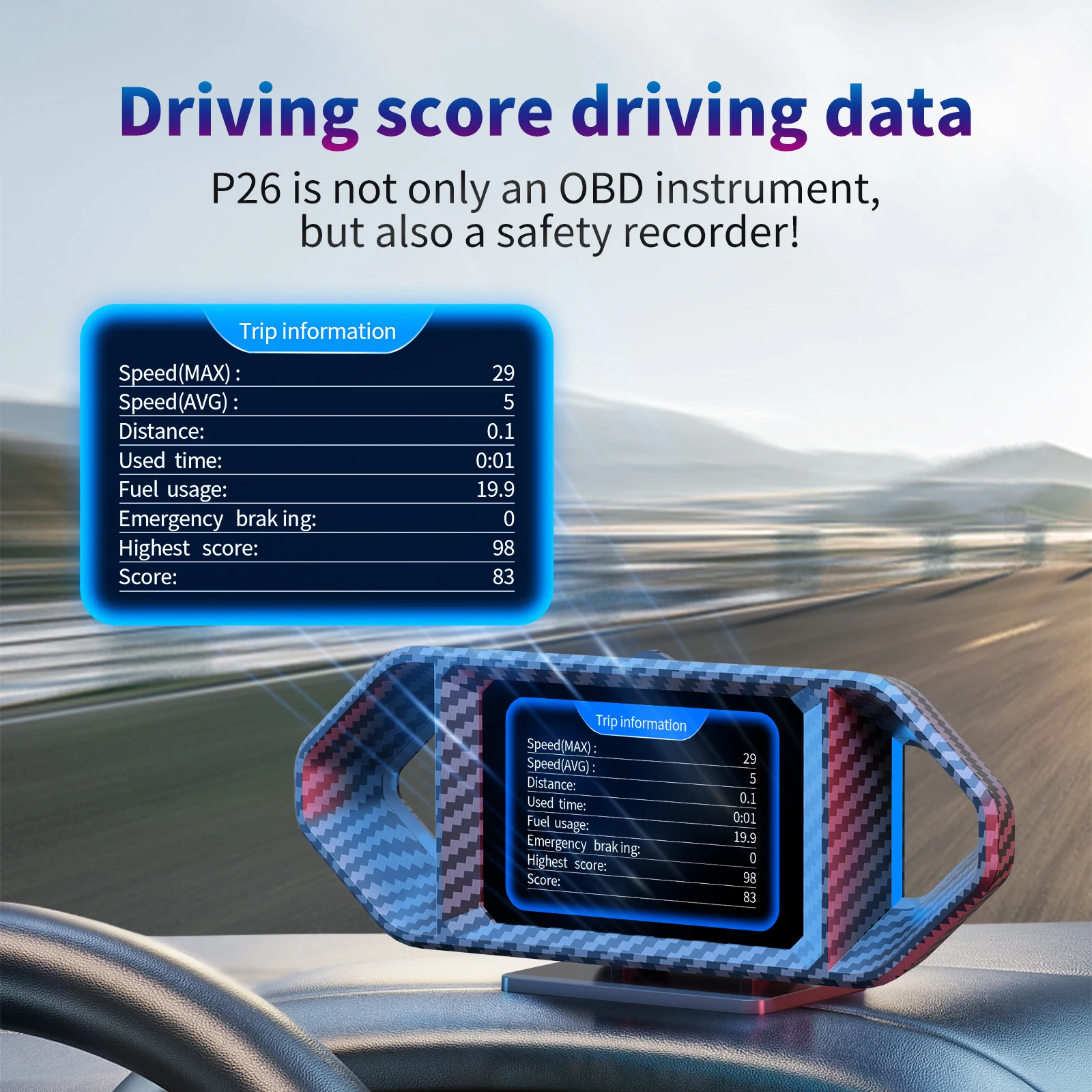 HUD OBD2+GPS 온보드 컴퓨터 헤드업 디스플레이 P26 자동차 타코미터 터보 오일 압력 수온 GPS 속도계 경사계 4X4