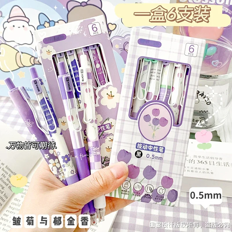 

6PCS Romantic Tulip flower Gel Pen 0.5MM Black ink Ballpoint Pens Soft Touch Writing Pen Stationery Pens Office School Supplies