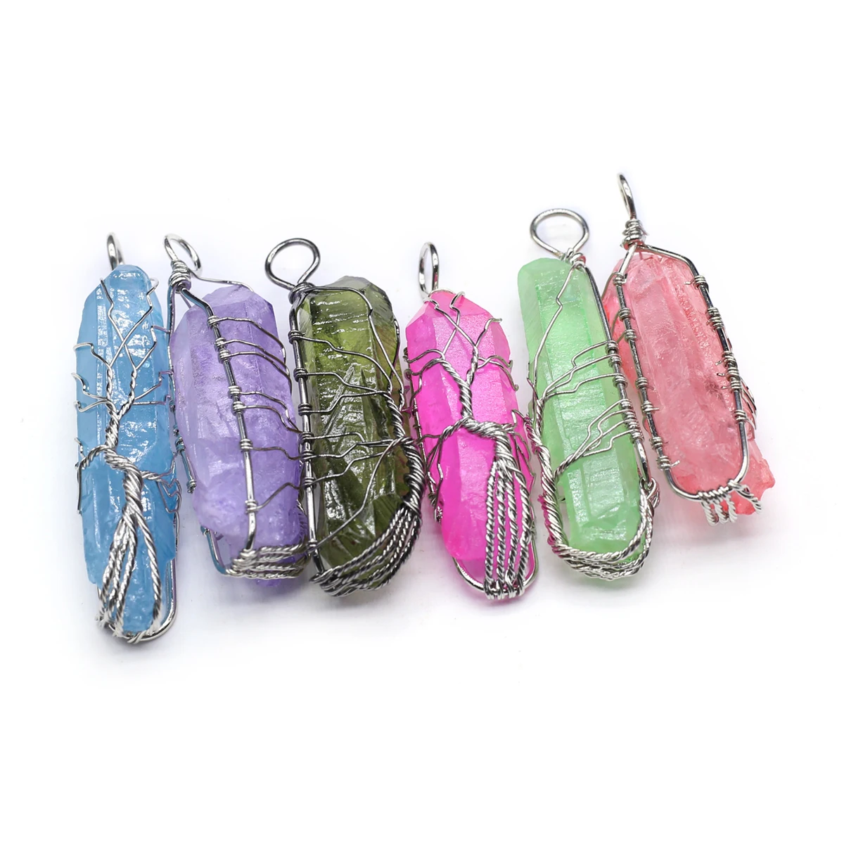6PCS Natural Semiprecious Crystal Column Pendant with Spiritual Healing Jewelry Making DIY Necklace Accessories