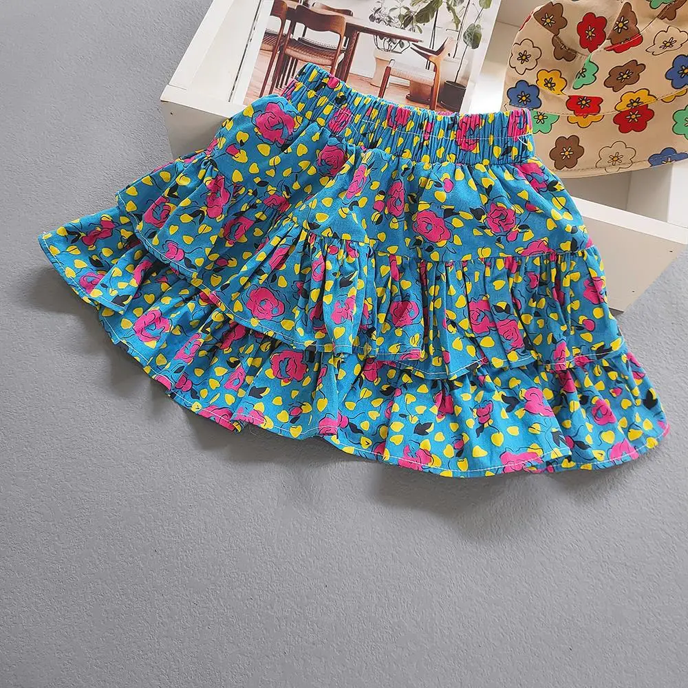 Floral Printing Children's Girl Cake Skirts for Kids Summer Tutu Ball Gown Skirt Cotton Toddler Costume