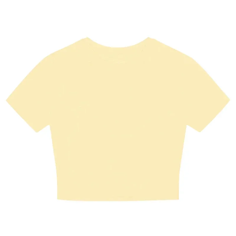 صيف 2025 الصلبة الأساسية قصيرة الأكمام المرأة التي شيرت عادية أسود أبيض موضة المحاصيل تي شيرت السيدات موضة الكورية تي شيرت 6