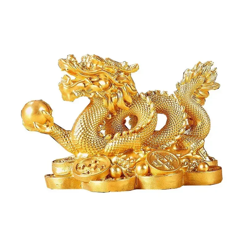 Chinese Auspicious Money Dragon Statuette  Resin Sculpture Feng Shui Decoration Home Living Room Bedroom Office Figurines