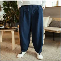 Large Size 6XL 7XL Men's Wide Leg Pants Cotton Linen Loose Harem Pants Summer Trousers Male Loose Pants Drawstring men clothing 2