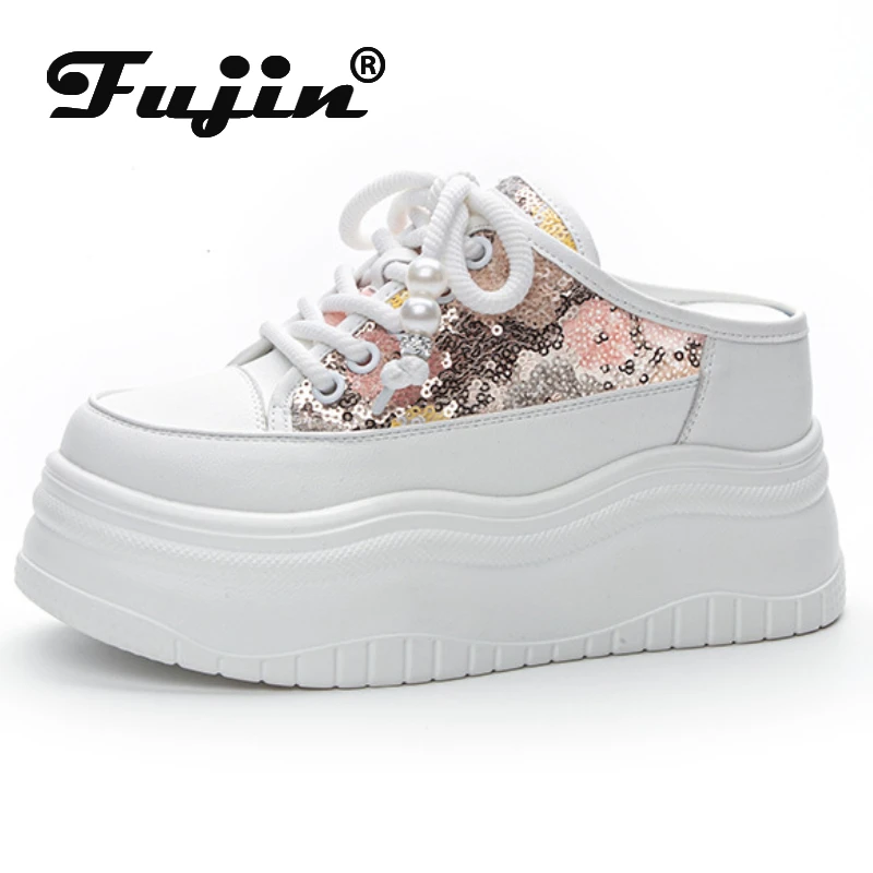 

Fujin 8cm Air Mesh Synthetic Slip on Platform Wedge Women ROME Pumps Summer Slipper Fashion Sandal Bling Chunky Sneakers Shoes