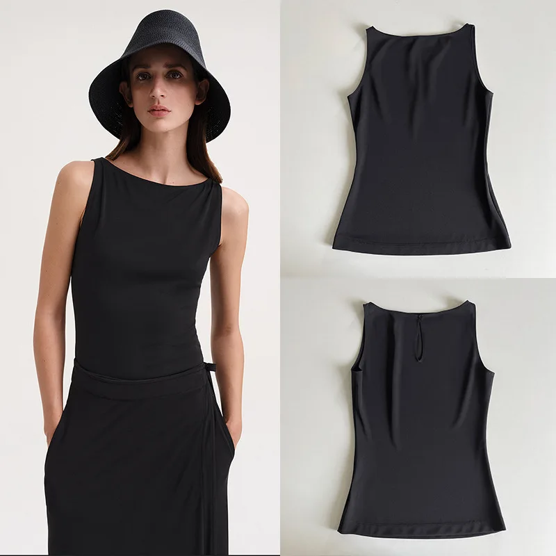 

Tote Black Elastic Viscose Vest 2023 Summer New Close-fitting Comfortable Elastic Not Tight Thin Top Women Free Shipping