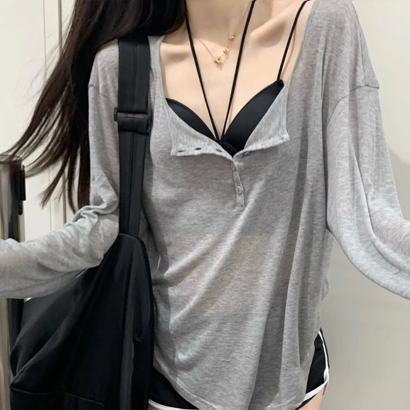 T 셔츠 여성 슬래시 넥 긴 소매 탑 솔리드 스트레치 여성 여름 섹시한 클럽 Tshirt 한국 느슨한 티셔츠 streetwear 의류