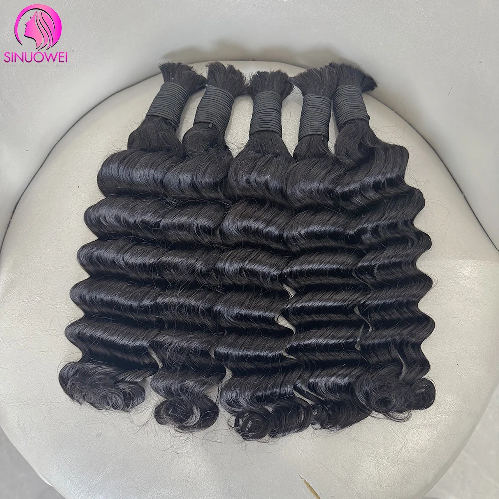 Human Braiding Hair 3 Bundles Deep Wave Bulk Human Hair For Braiding Extension Natural Color No Weft Deep Curly Braiding Hair 6
