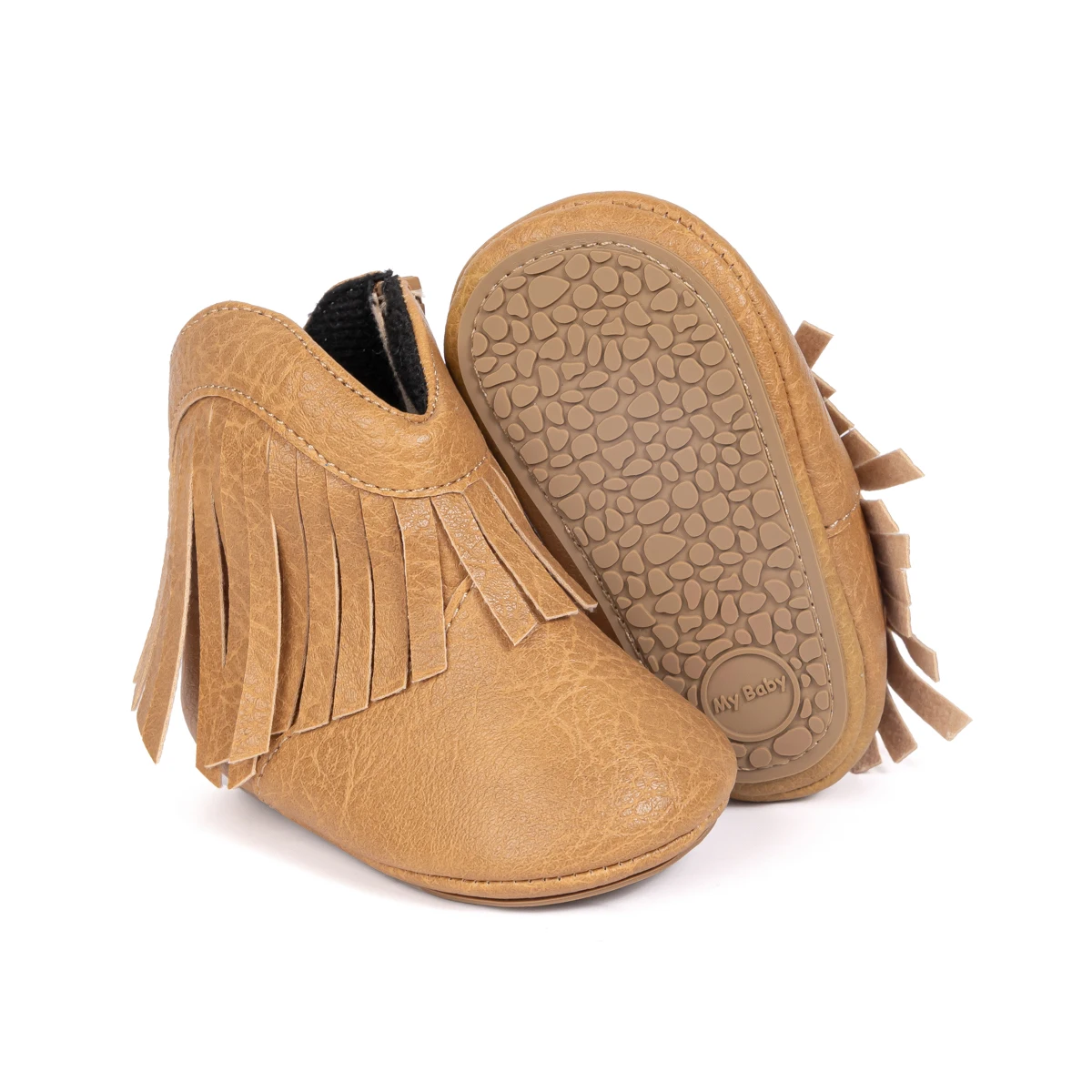 KIDSUN Baby Girls Cowboy Tassel Boots Side Zipper Moccasins Soft Bottom Non-Slip Toddler Crib Shoes Newborn Leather Brown Color 2