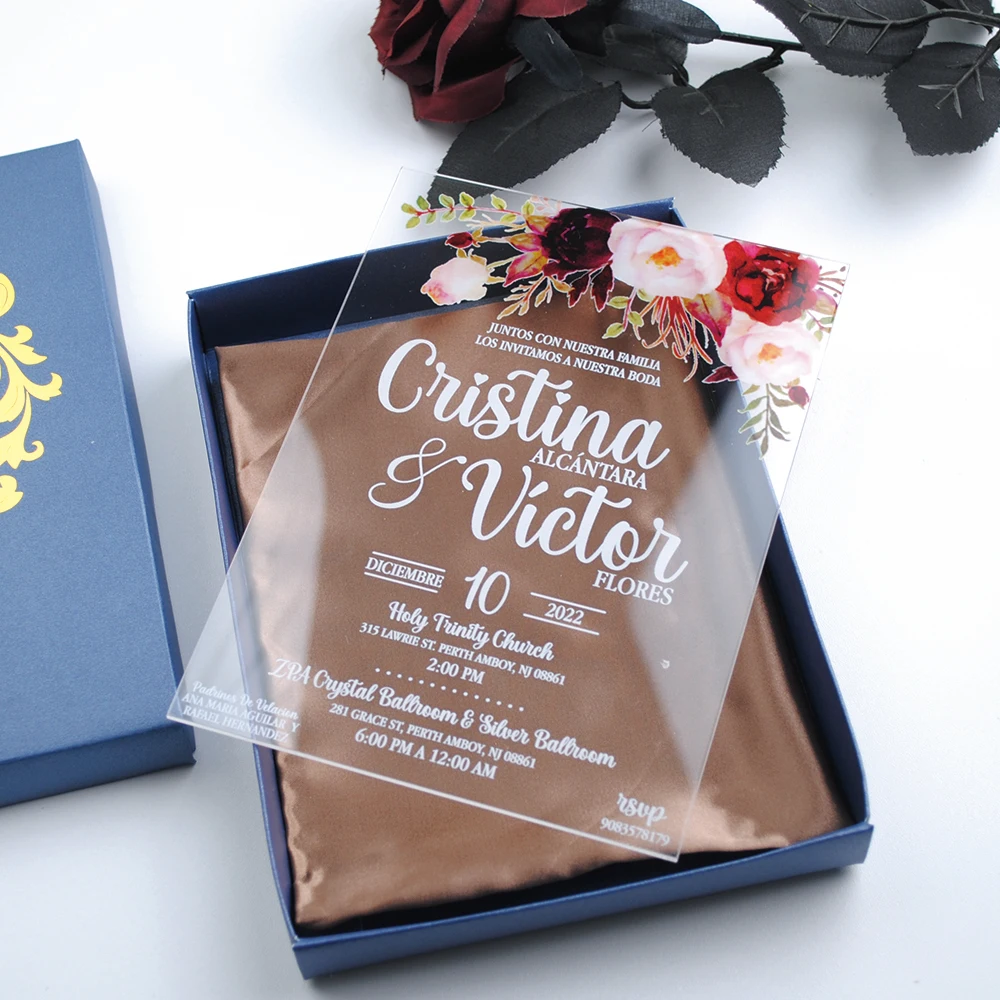 Colorful Printing Acrylic Wedding Invitation Card Thank You Cards 10pcs