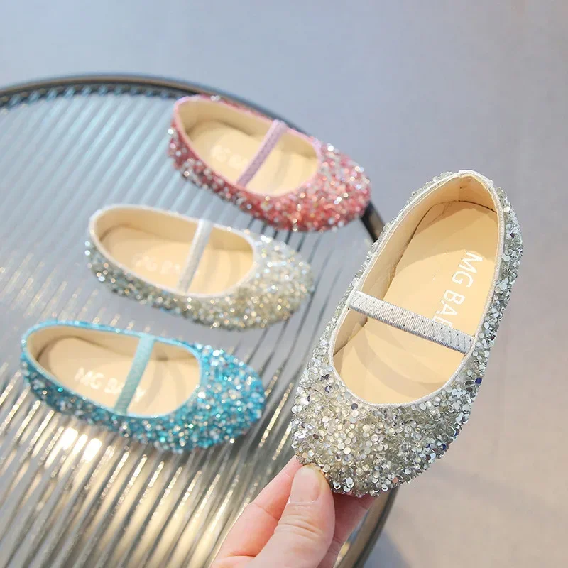 Bling Sequins Girls Shoes Spring Autumn Kids Princess Shoe For Girl Party Wedding Girls Oxfords PU Leather Shoes Pink, Blue 3